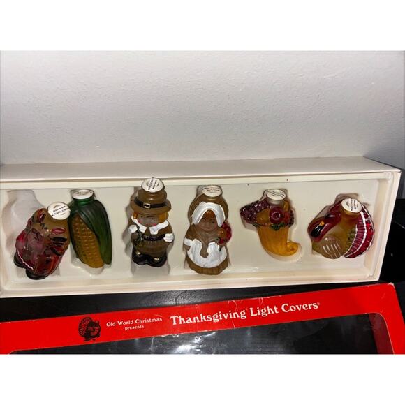 VTG Old World Christmas Thanksgiving Light Covers Set of 6 w/Box New Pilgrims - Picture 6 of 15